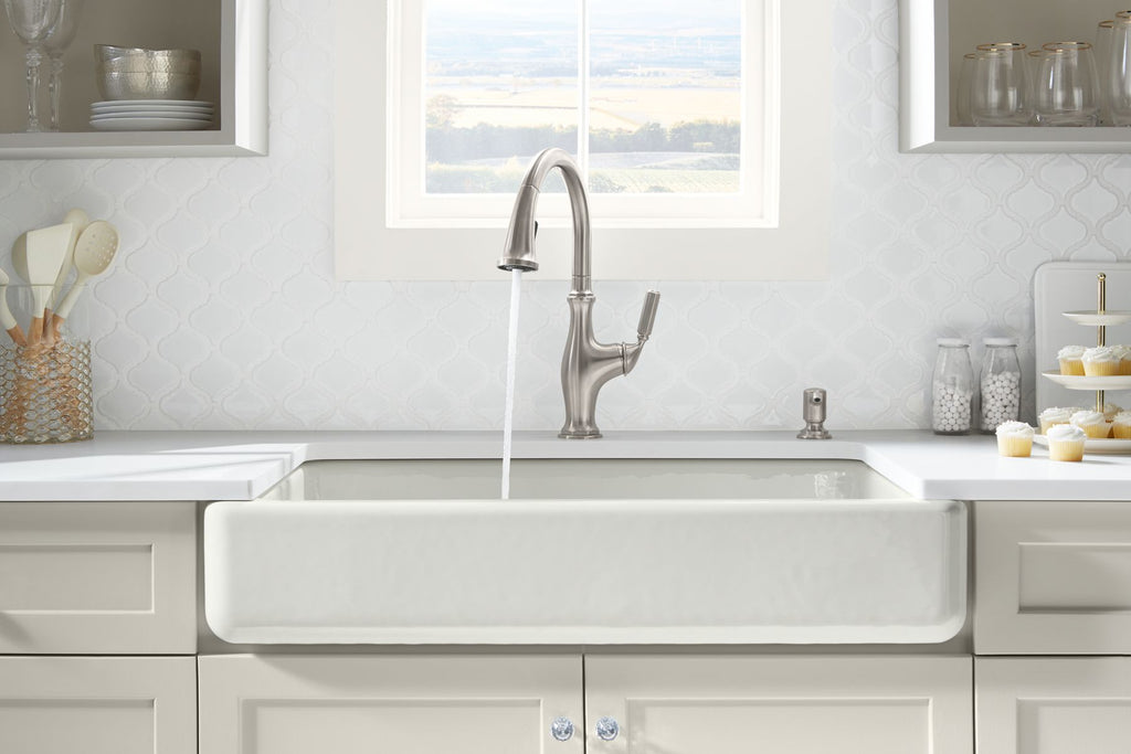 KOHLER K-6426-FF Whitehaven Smart Divide 35-1/2" Undermount Double-Bowl Farmhouse Kitchen Sink With Short Apron - Sea Salt