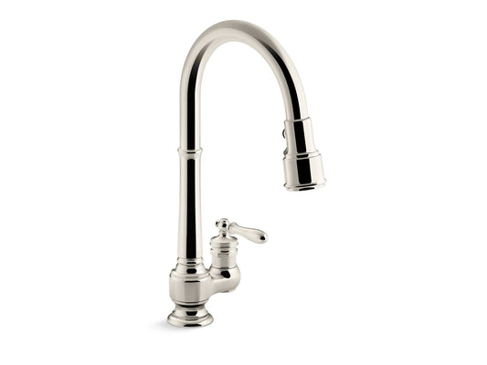 KOHLER K-99260-SN Artifacts Pull-Down Kitchen Sink Faucet With Three-Function Sprayhead In Vibrant Polished Nickel