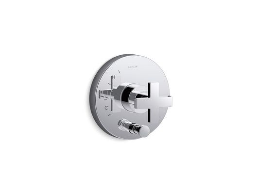 KOHLER K-T73117-3-CP Composed Rite-Temp Valve Trim With Push-Button Diverter And Cross Handle In Polished Chrome