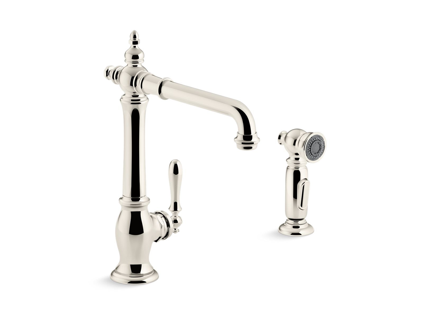 KOHLER K-99265-SN Artifacts Single-Handle Kitchen Sink Faucet With Side Sprayer In Vibrant Polished Nickel