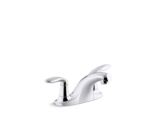 KOHLER K-15243-4RA-CP Coralais Two-Handle Centerset Bathroom Sink Faucet With Grid Drain, 0.5 Gpm Vandal-Resistant Aerator And Red/Blue Indicator In Polished Chrome