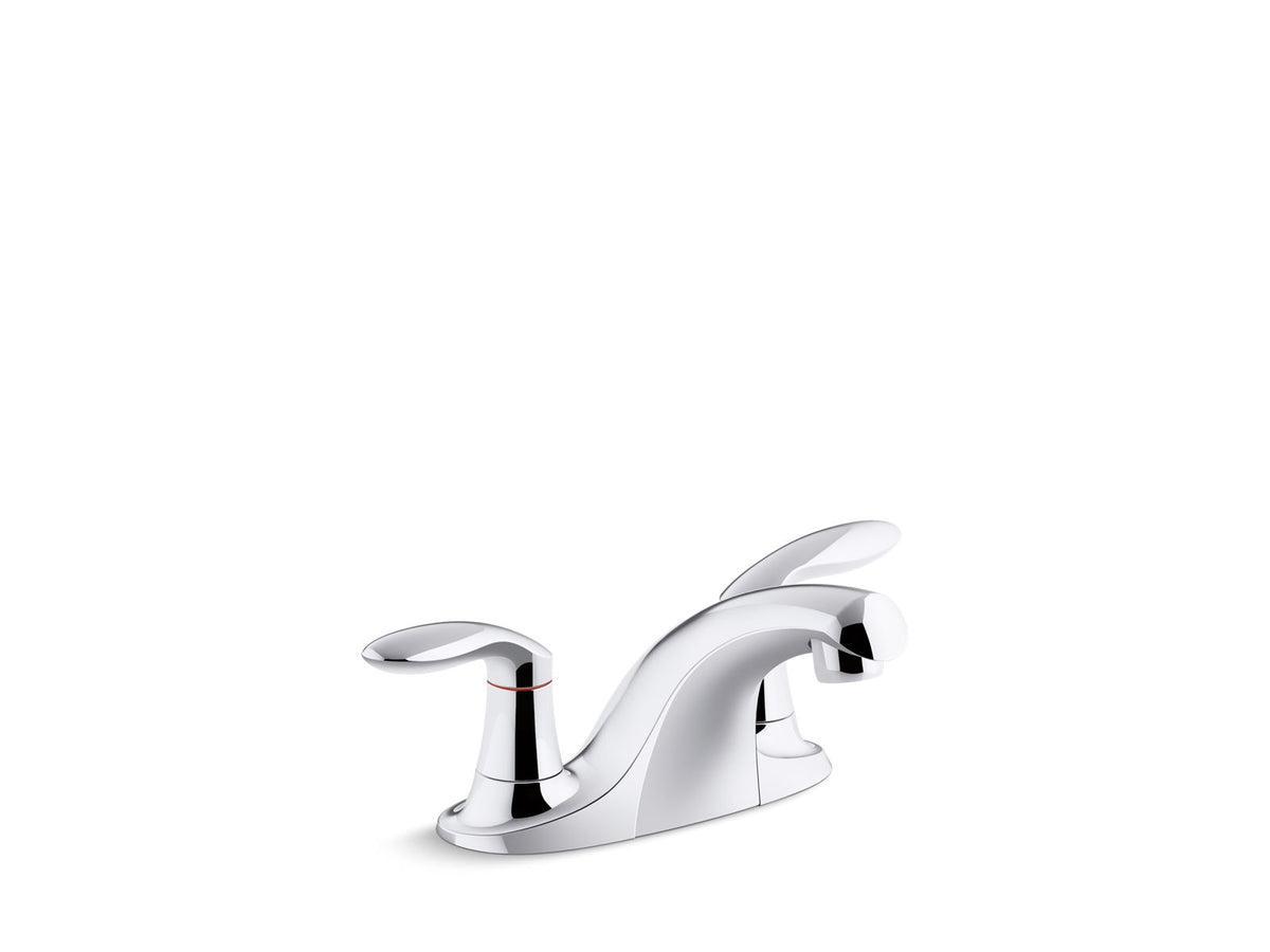 KOHLER K-15243-4RA-CP Coralais Two-Handle Centerset Bathroom Sink Faucet With Grid Drain, 0.5 Gpm Vandal-Resistant Aerator And Red/Blue Indicator - Polished Chrome