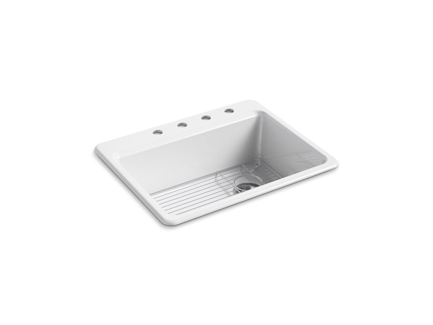 KOHLER K-8668-4A1-0 Riverby 27" Top-Mount Single-Bowl Kitchen Sink In White