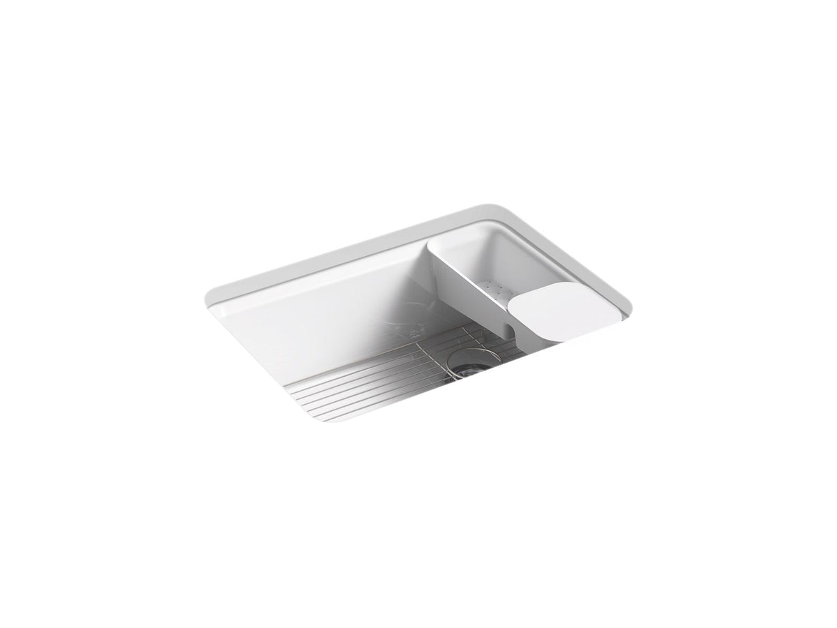 KOHLER K-8668-5UA2-0 Riverby 27" Undermount Single-Bowl Workstation Kitchen Sink - White