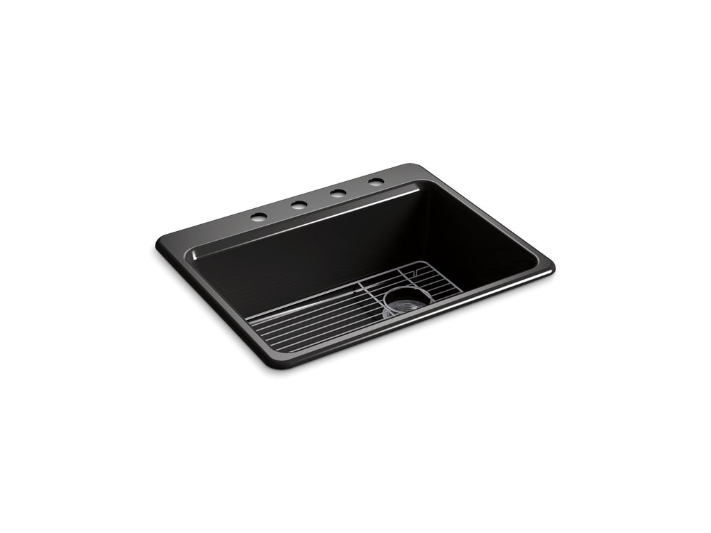 KOHLER K-8668-4A1-7 Riverby 27" Top-Mount Single-Bowl Kitchen Sink - Black Black