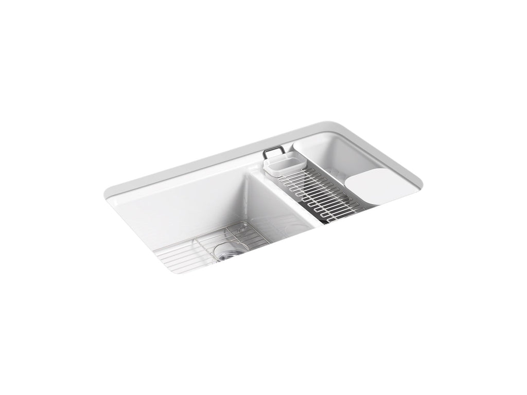 KOHLER K-8669-5UA3-95 Riverby 33" Undermount Double-Bowl Workstation Kitchen Sink - Ice Grey