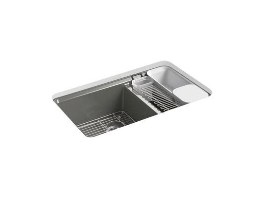 KOHLER K-8669-5UA3-58 Riverby 33" Undermount Double-Bowl Workstation Kitchen Sink In Thunder Grey