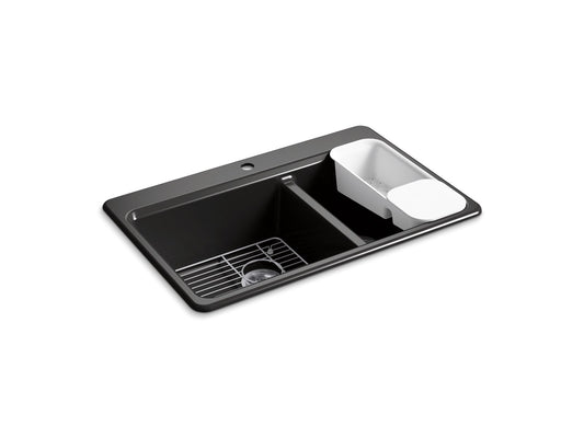 KOHLER K-8669-1A2-7 Riverby 33" Top-Mount Double-Bowl Workstation Kitchen Sink In Black Black