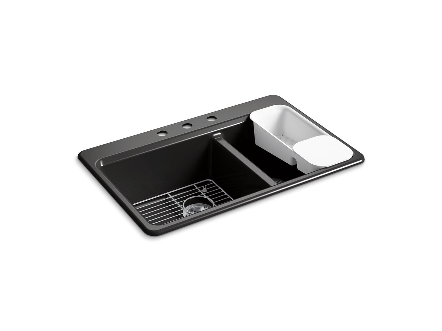 KOHLER K-8669-3A2-7 Riverby 33" Top-Mount Double-Bowl Workstation Kitchen Sink In Black Black