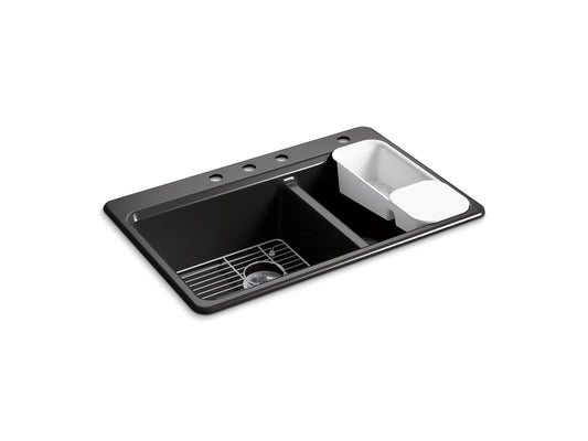 KOHLER K-8669-4A2-7 Riverby 33" Top-Mount Double-Bowl Workstation Kitchen Sink In Black Black