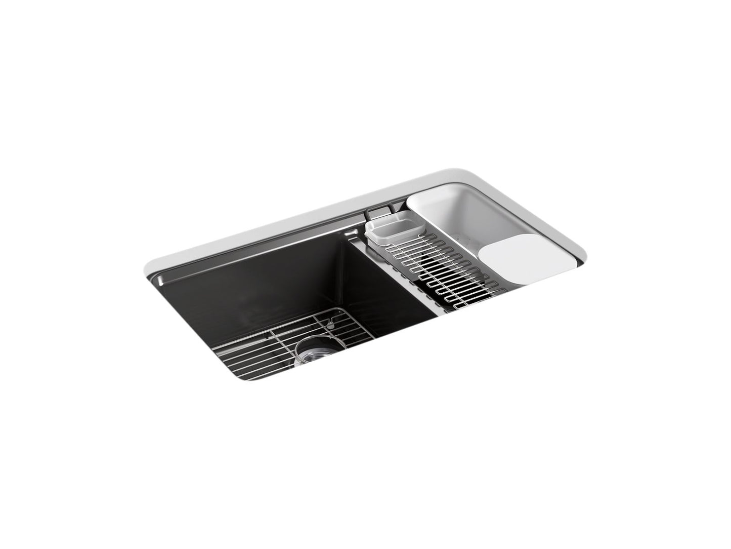 KOHLER K-8669-5UA3-7 Riverby 33" Undermount Double-Bowl Workstation Kitchen Sink In Black Black