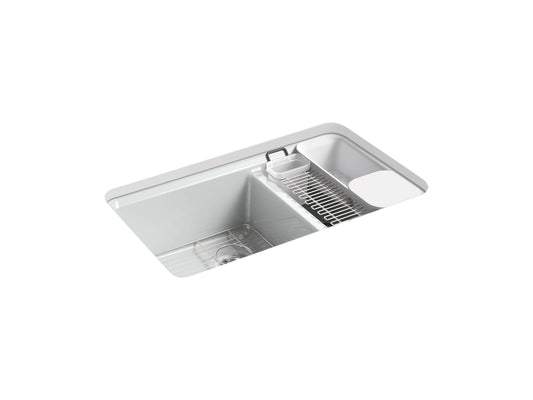 KOHLER K-8669-5UA3-95 Riverby 33" Undermount Double-Bowl Workstation Kitchen Sink In Ice Grey