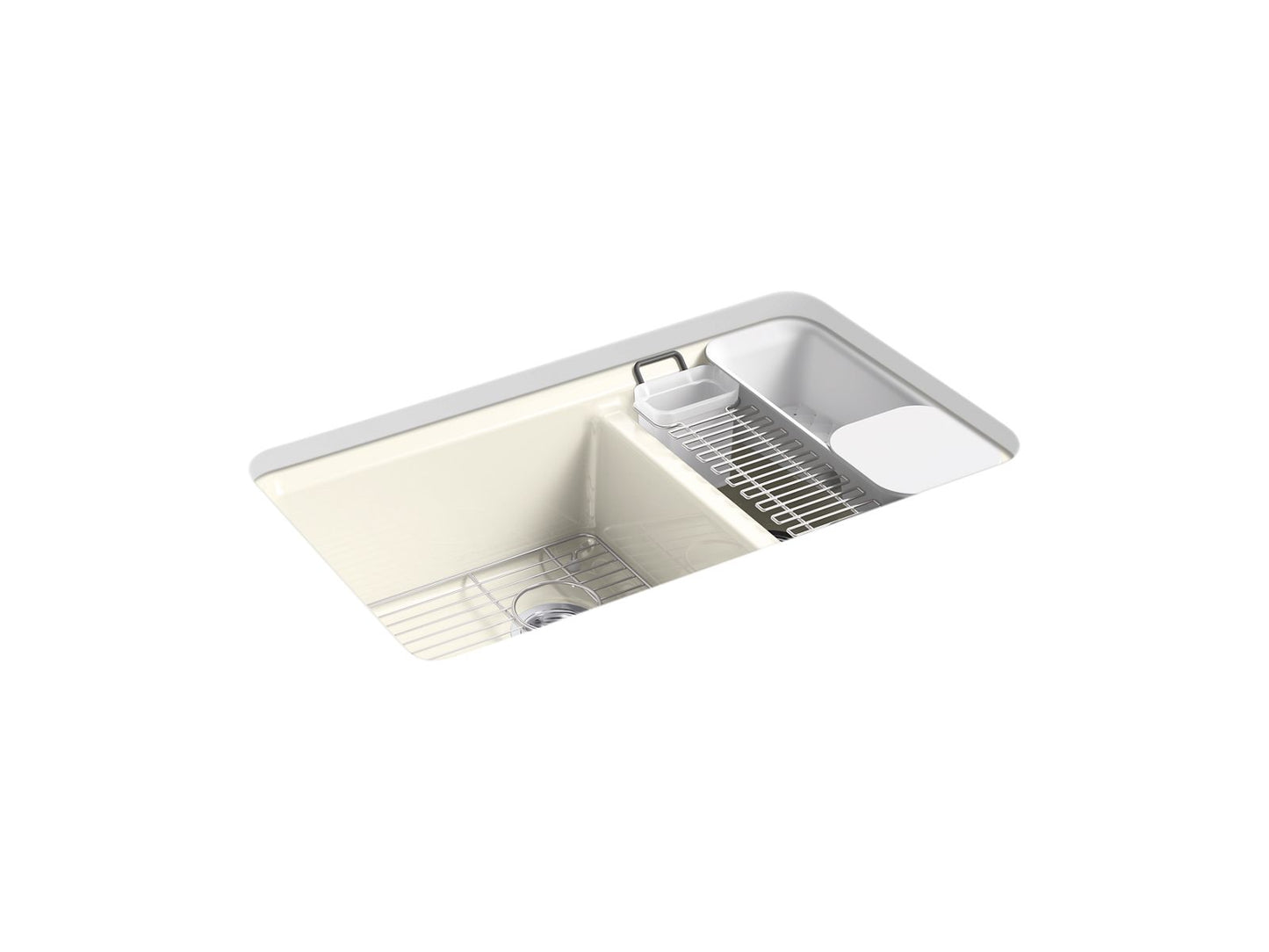 KOHLER K-8669-5UA3-96 Riverby 33" Undermount Double-Bowl Workstation Kitchen Sink In Biscuit