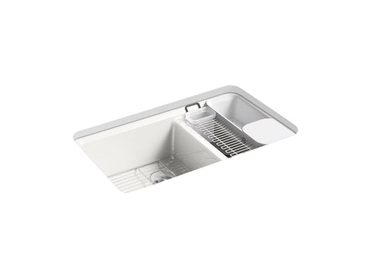 KOHLER K-8669-5UA3-FF Riverby 33" Undermount Double-Bowl Workstation Kitchen Sink In Sea Salt