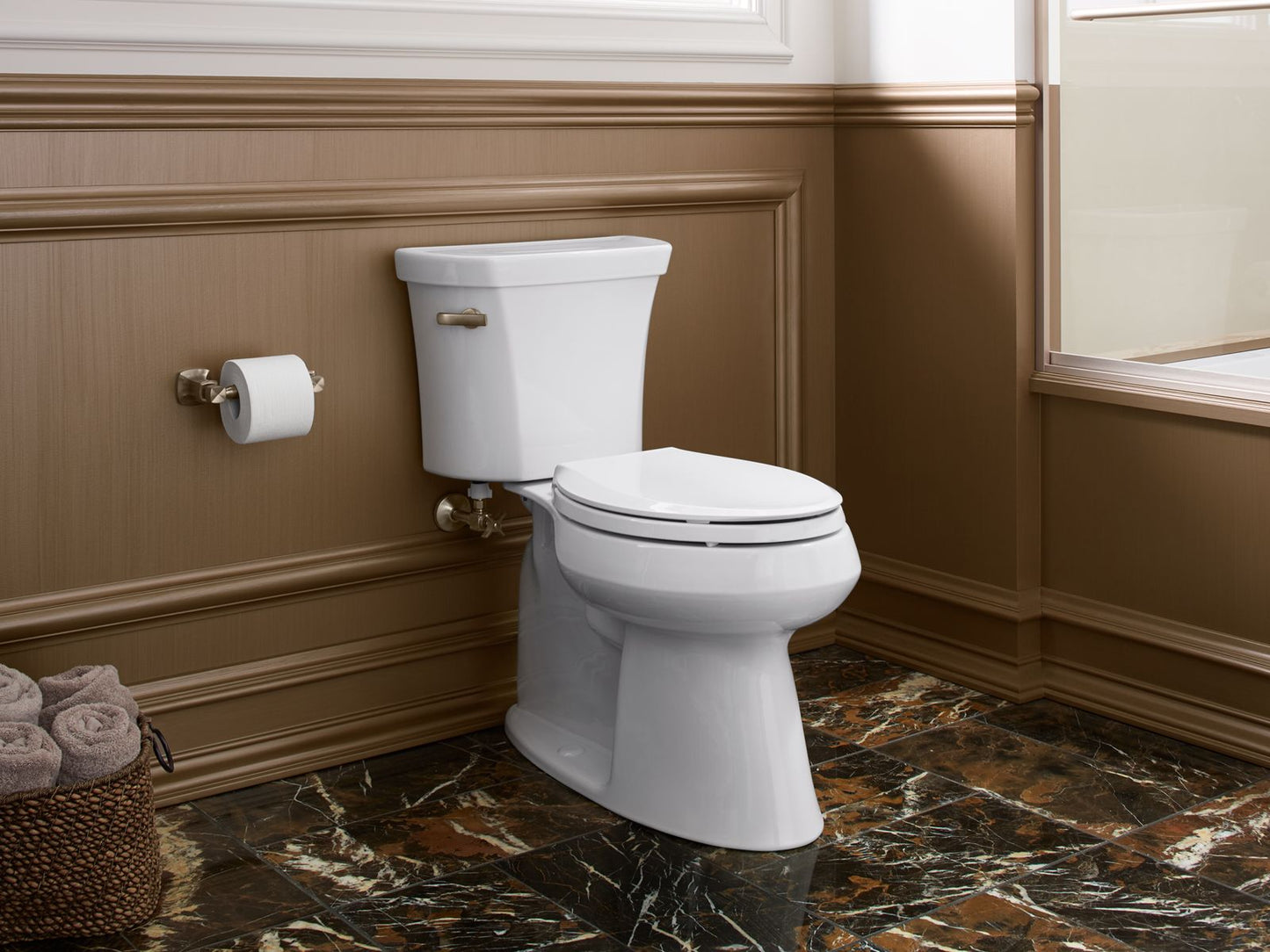 KOHLER K-76301-0 Highline Two-Piece Elongated Toilet With Concealed Trapway, 1.28 Gpf In White