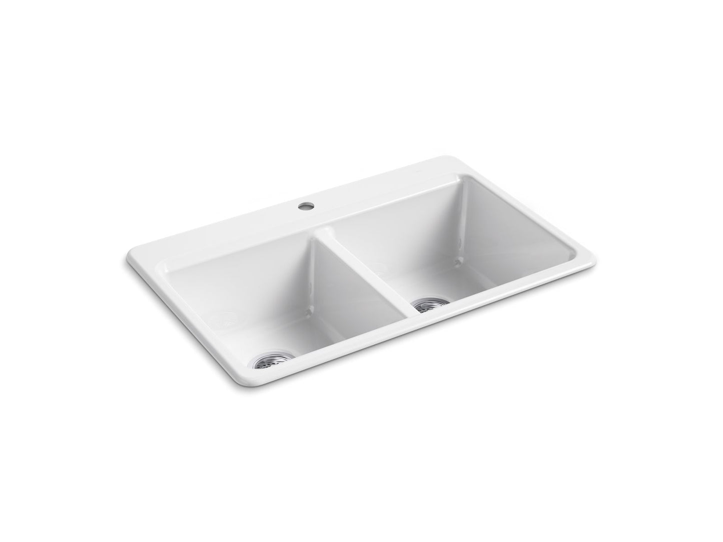 KOHLER K-8679-1A2-0 Riverby 33" Top-Mount Double-Bowl Workstation Kitchen Sink In White