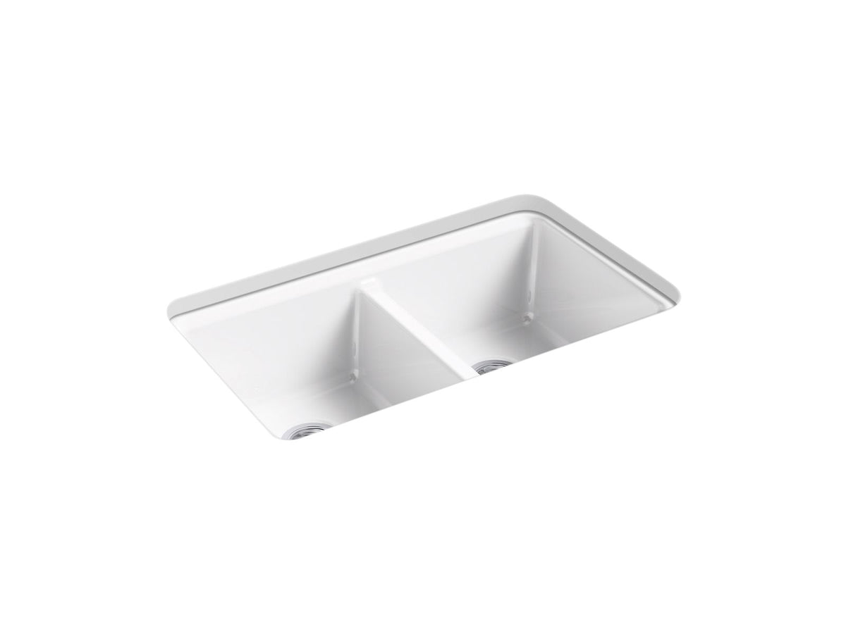 KOHLER K-8679-5UA3-7 Riverby 33" Undermount Double-Bowl Workstation Kitchen Sink - Black Black