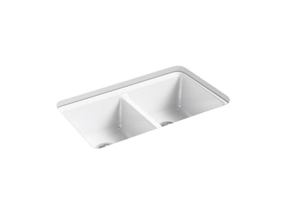 KOHLER K-8679-5UA3-0 Riverby 33" undermount double-bowl workstation kitchen sink - White