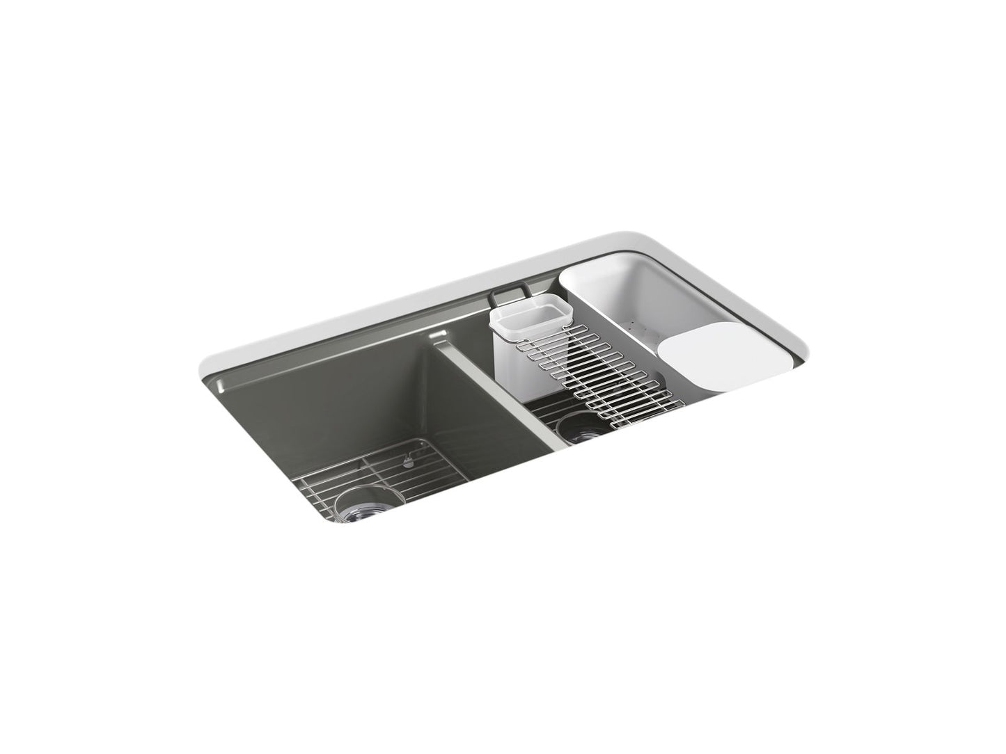 KOHLER K-8679-5UA3-58 Riverby 33" Undermount Double-Bowl Workstation Kitchen Sink In Thunder Grey