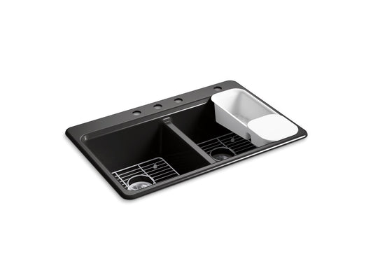 KOHLER K-8679-4A2-7 Riverby 33" Top-Mount Double-Bowl Workstation Kitchen Sink In Black Black