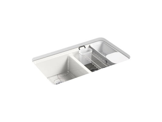 KOHLER K-8679-5UA3-FF Riverby 33" Undermount Double-Bowl Workstation Kitchen Sink In Sea Salt