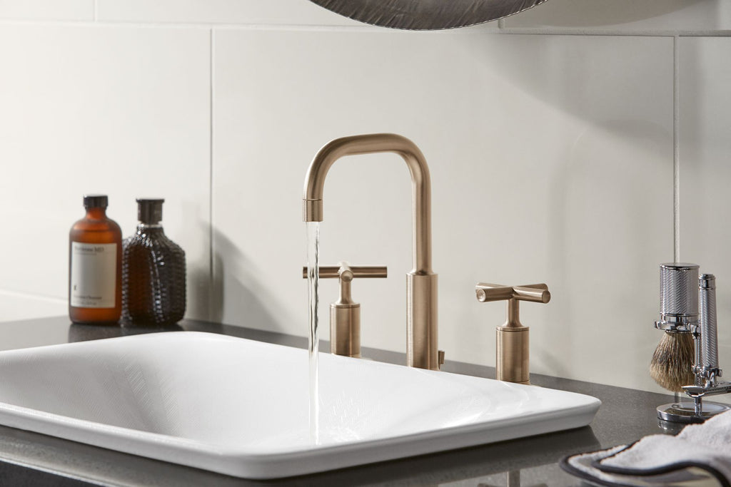 KOHLER K-14406-3-CP Purist Widespread Bathroom Sink Faucet With Cross Handles, 1.2 Gpm - Polished Chrome