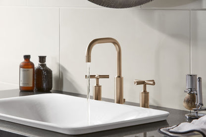KOHLER K-14406-3-2MB Purist Widespread bathroom sink faucet with Cross handles, 1.2 gpm - Vibrant Brushed Moderne Brass
