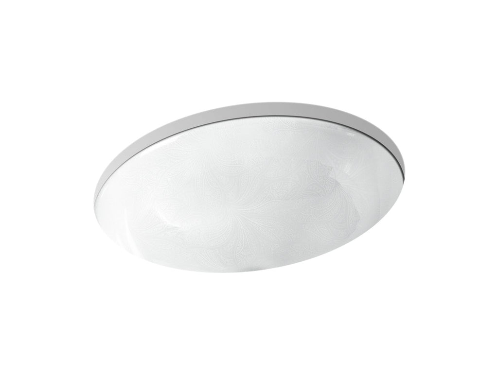 KOHLER K-14218-FP1-0 Sartorial Paisley Caxton 19-1/4" Oval Undermount Bathroom Sink, No Overflow - White Sartorial Paisley