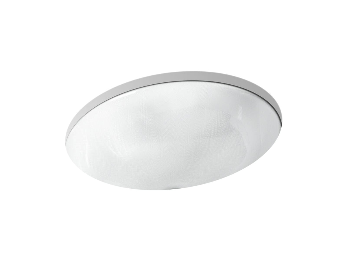 KOHLER K-14218-HD1-0 Sartorial Herringbone Caxton 19-1/4" Oval Undermount Bathroom Sink, No Overflow - White Sartorial Herringbone