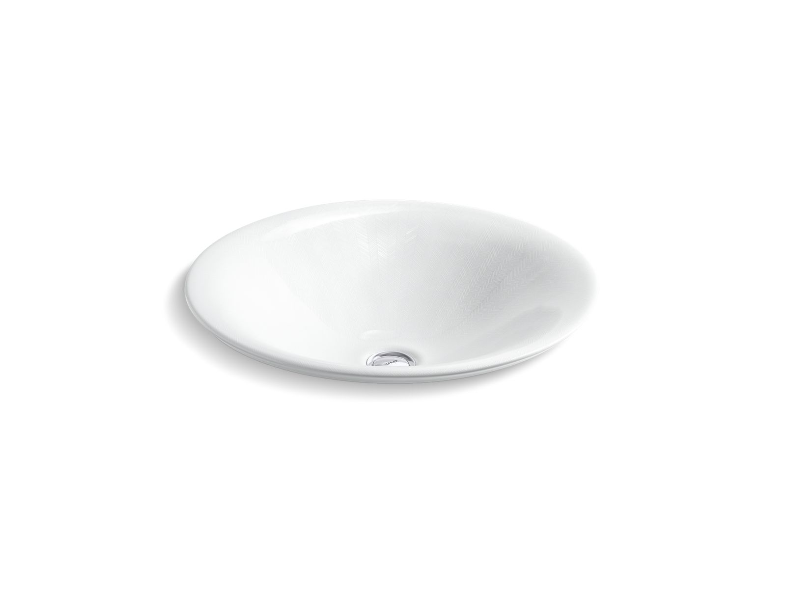 KOHLER K-75748-HD1-0 Sartorial Herringbone Carillon 17-1/2" Round Drop-In Bathroom Sink, No Overflow - White Sartorial Herringbone