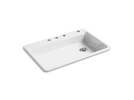 KOHLER K-8689-4-0 Riverby 33" Top-Mount Single-Bowl Kitchen Sink In White