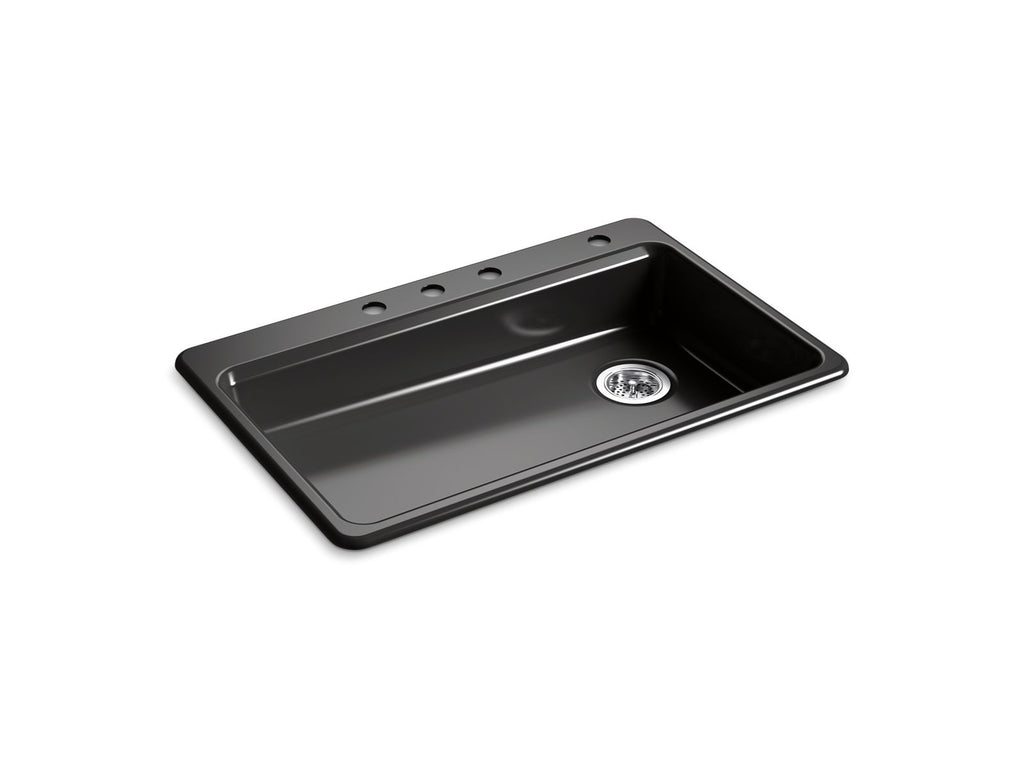 KOHLER K-8689-4-7 Riverby 33" Top-Mount Single-Bowl Kitchen Sink - Black Black