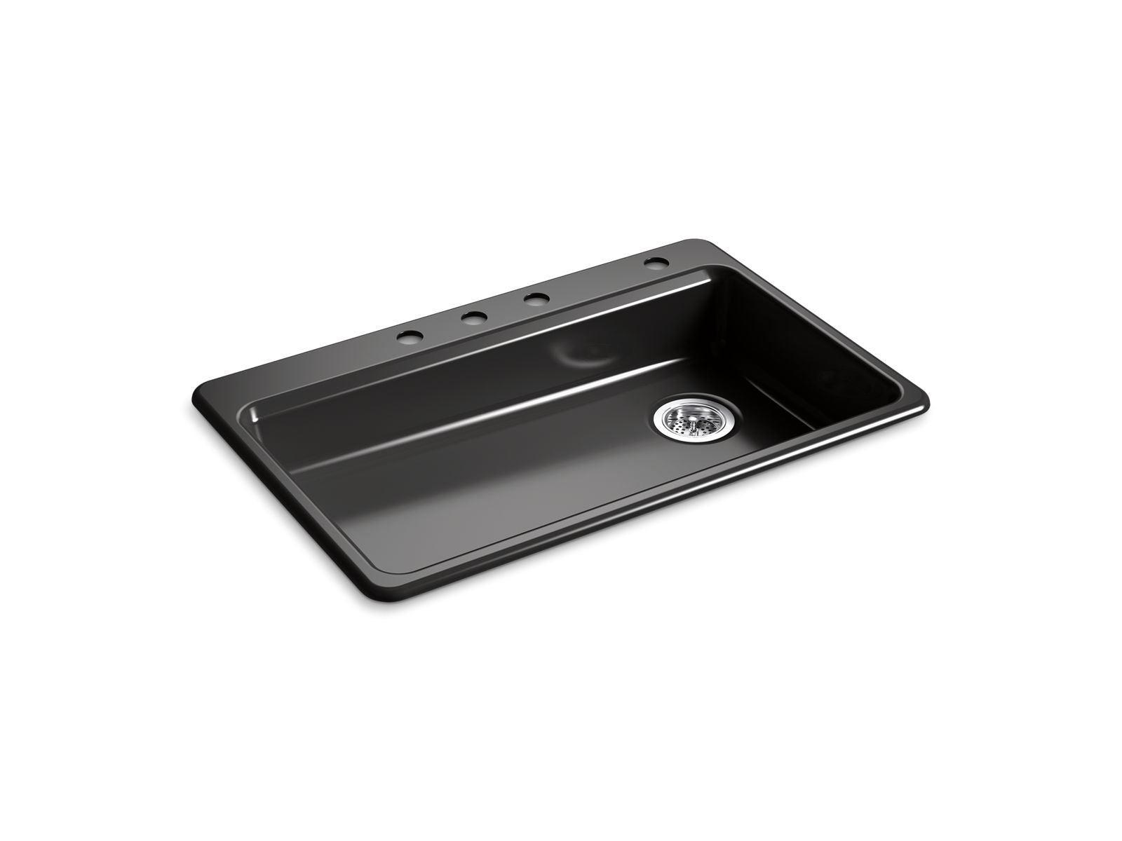KOHLER K-8689-4-7 Riverby 33" Top-Mount Single-Bowl Kitchen Sink - Black Black