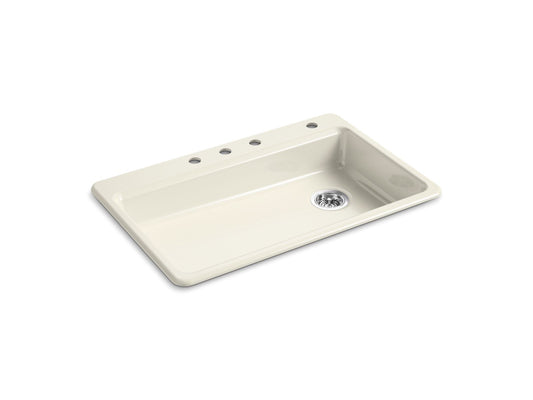 KOHLER K-8689-4-96 Riverby 33" Top-Mount Single-Bowl Kitchen Sink In Biscuit