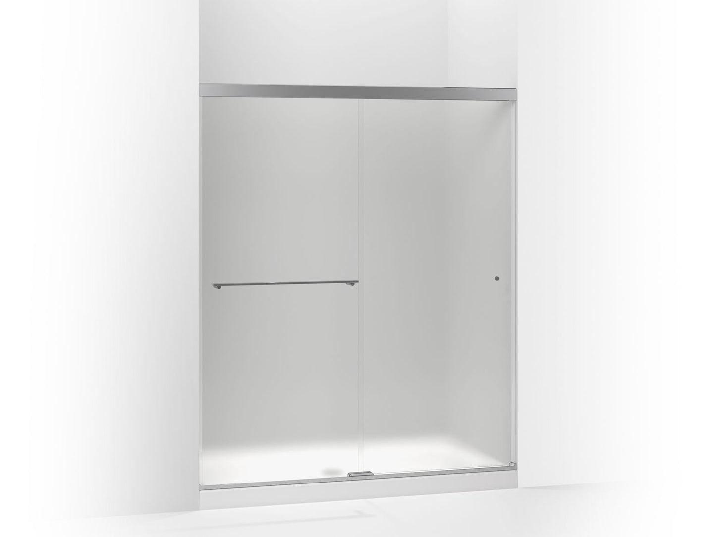 KOHLER K-707200-D3-SHP Revel Sliding Shower Door, 70" H X 56-5/8 - 59-5/8" W, With 1/4" Thick Frosted Glass In Bright Polished Silver