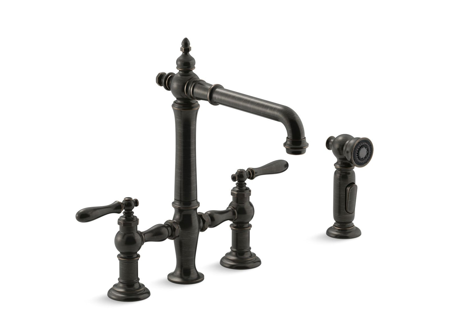 KOHLER K-76519-4-2BZ Artifacts Two-Hole Bridge Kitchen Sink Faucet With Side Sprayer In Oil-Rubbed Bronze