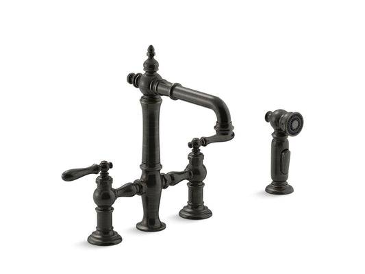 KOHLER K-76520-4-2BZ Artifacts Two-Hole Bridge Bar Sink Faucet With Side Sprayer In Oil-Rubbed Bronze