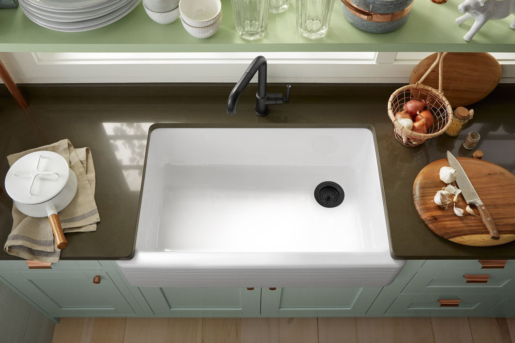 KOHLER K-6351-0 Hayridge Whitehaven 35-11/16" Undermount Single-Bowl Farmhouse Kitchen Sink - White