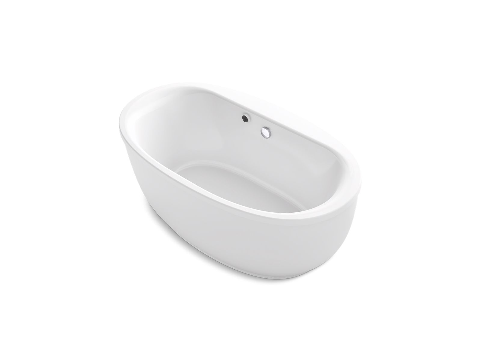 KOHLER K-6369-W1-0 Sunstruck 65-1/2" X 35-1/2" Oval Freestanding Bath With Bask Heated Surface And Fluted Shroud - White