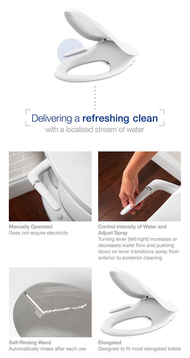 KOHLER K-5724-0 Purewash M250 Elongated Manual Bidet Toilet Seat - White