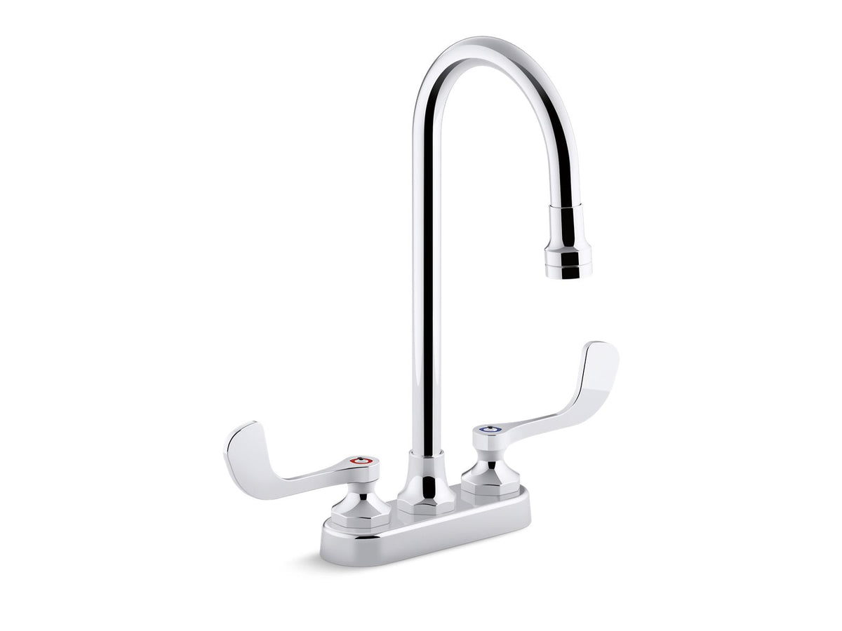KOHLER K-400T70-5ANL-CP Triton Bowe 0.5 Gpm Centerset Bathroom Sink Faucet With Laminar Flow, Gooseneck Spout And Wristblade Handles, Drain Not Included - Polished Chrome