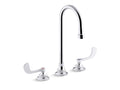 KOHLER K-800T70-5ANL-CP Triton Bowe 0.5 Gpm Widespread Bathroom Sink Faucet With Laminar Flow, Gooseneck Spout And Wristblade Handles, Drain Not Included - Polished Chrome
