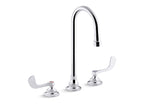 KOHLER K-800T70-5ANL-CP Triton Bowe 0.5 Gpm Widespread Bathroom Sink Faucet With Laminar Flow, Gooseneck Spout And Wristblade Handles, Drain Not Included - Polished Chrome