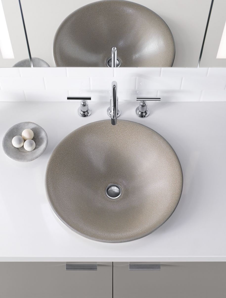 KOHLER K-77714-TB2 Shagreen Carillon 17-1/2" Round Drop-In Bathroom Sink, No Overflow - Ebony Pearl