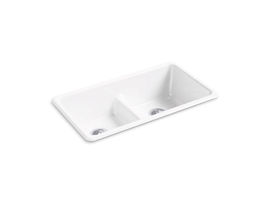 KOHLER K-5312-0 Iron/Tones Smart Divide 33" Top-/Undermount Double-Bowl Kitchen Sink In White