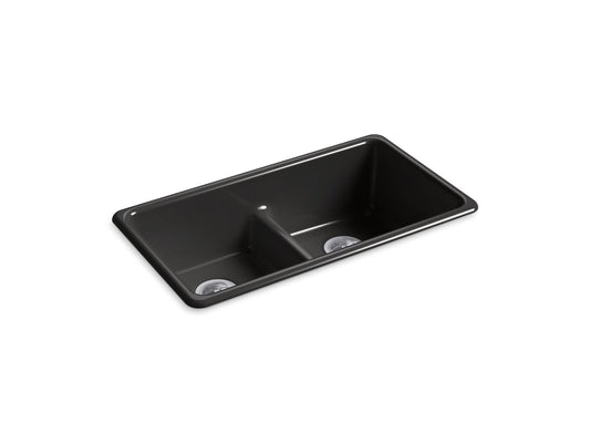 KOHLER K-5312-7 Iron/Tones Smart Divide 33" Top-/Undermount Double-Bowl Kitchen Sink In Black Black