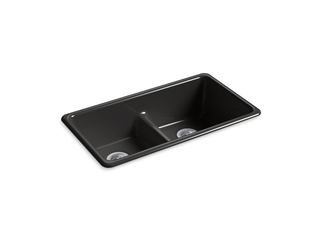 KOHLER K-5312-7 Iron/Tones Smart Divide 33" Top-/Undermount Double-Bowl Kitchen Sink - Black Black