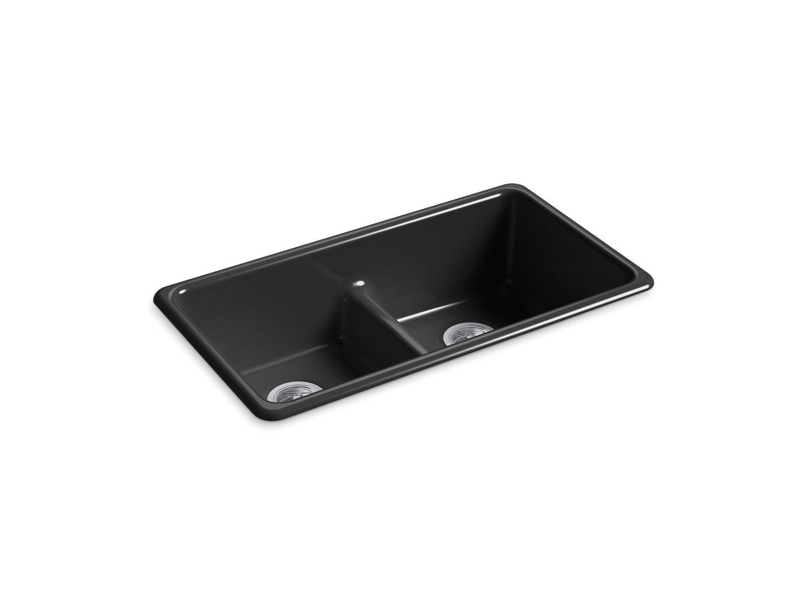 KOHLER K-5312-7 Iron/Tones Smart Divide 33" Top-/Undermount Double-Bowl Kitchen Sink - Black Black