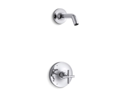 KOHLER K-TLS14422-3-CP Purist Rite-Temp Shower Trim Kit With Cross Handle, Without Showerhead In Polished Chrome