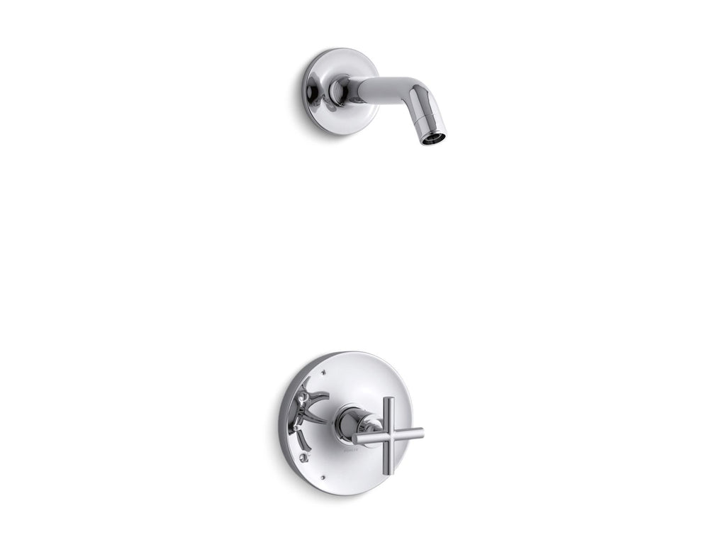 KOHLER K-TLS14422-3-CP Purist Rite-Temp Shower Trim Kit With Cross Handle, Without Showerhead - Polished Chrome